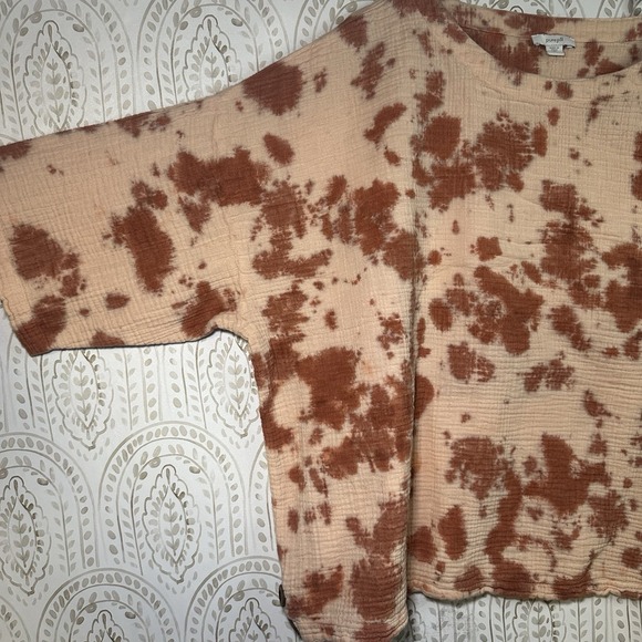 J. Jill size XL Petite short sleeve boxy top tie dye gauzy slub cotton Boho - Picture 3 of 9